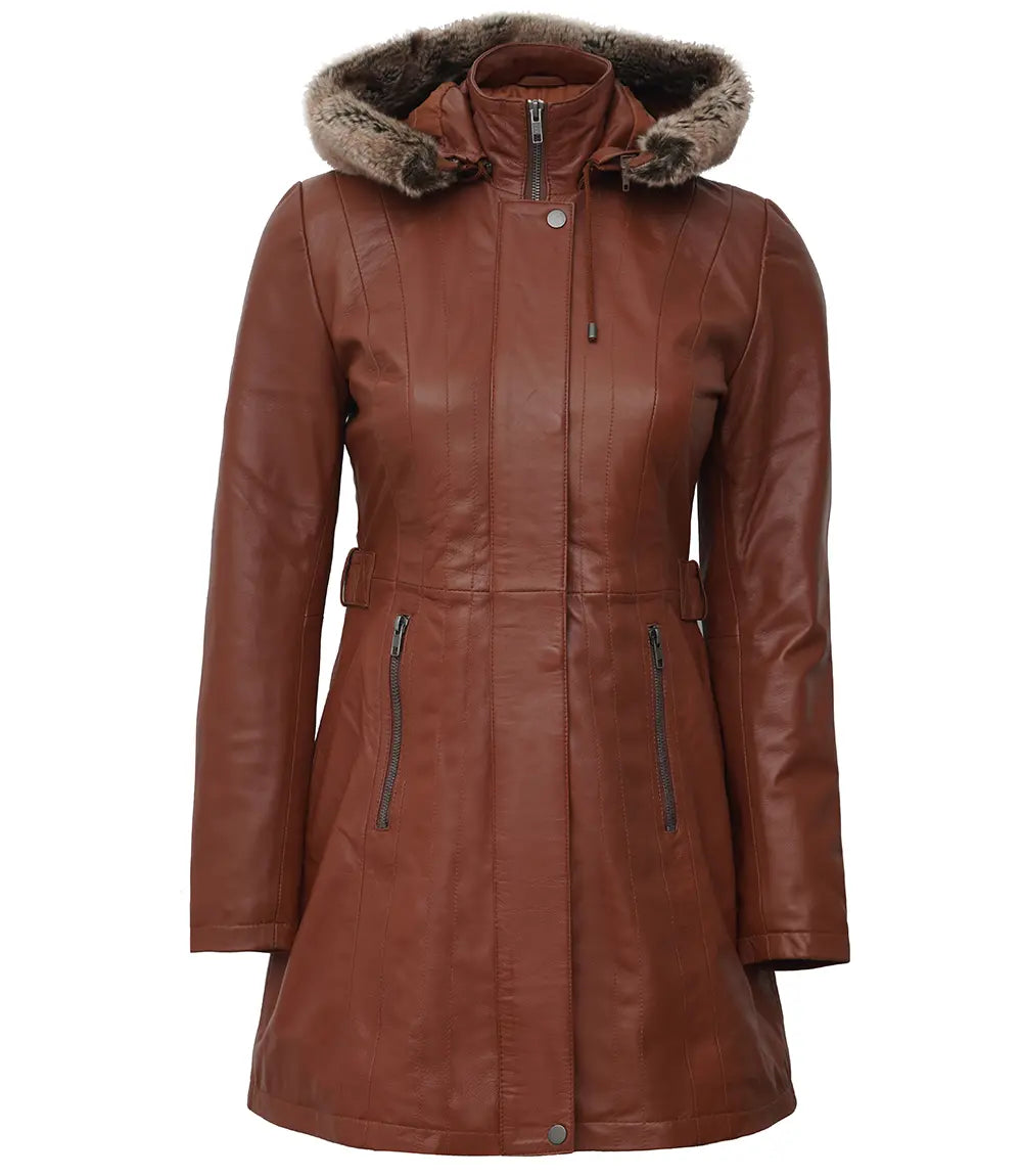 Manteau en peau de mouton marron Jean pour femme avec capuche amovible