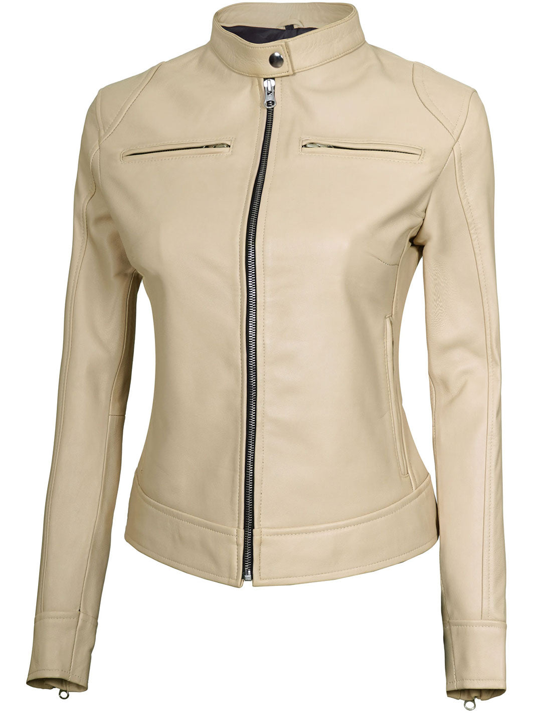 Veste en cuir beige pour femme