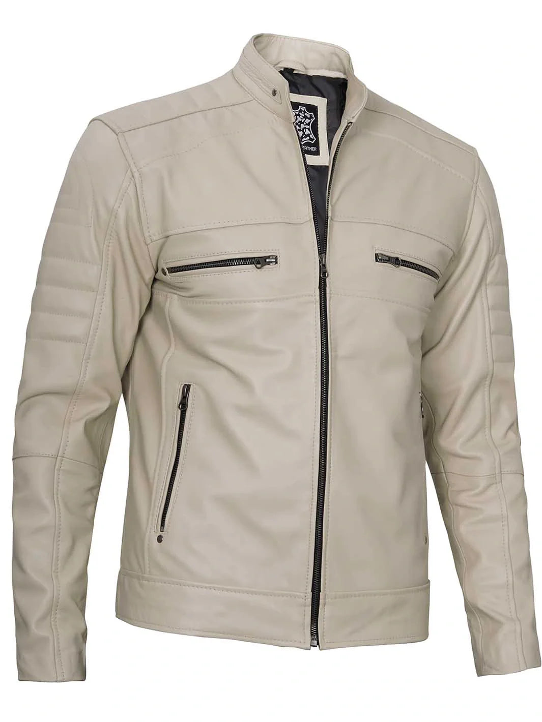 Blouson cuir beige café racer