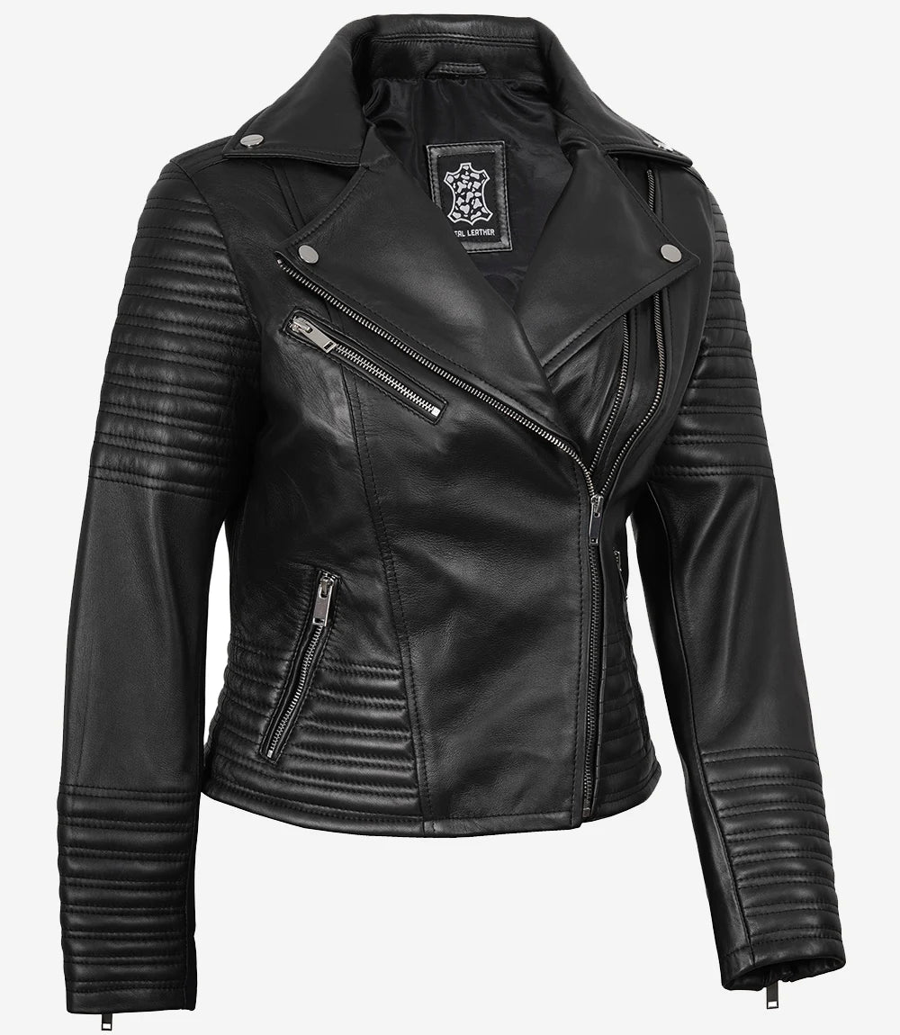 Biker Noir Blouson En Cuir Femme