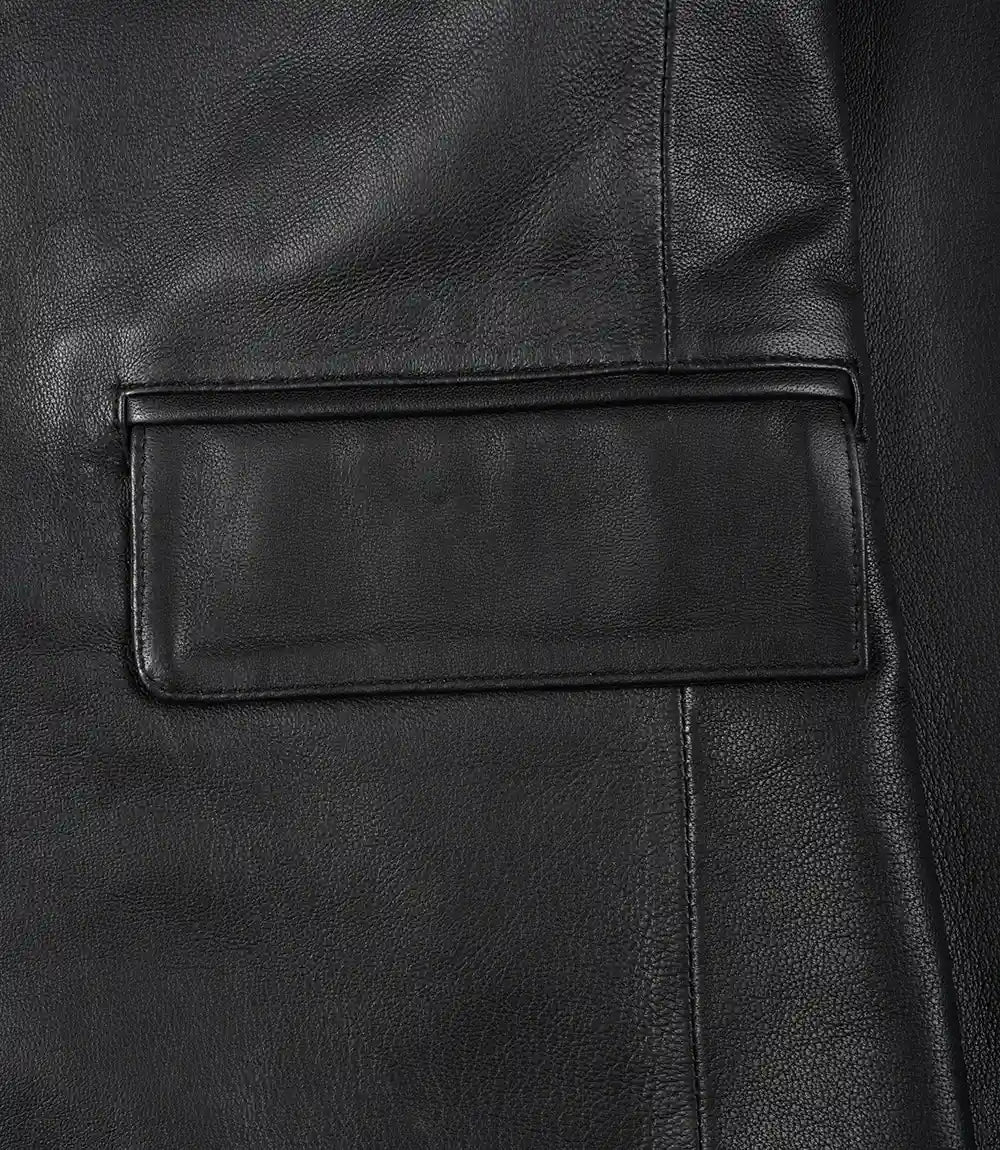 Blazer en cuir noir à deux boutons pour hommes
