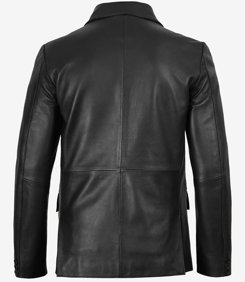Blazer en cuir noir à deux boutons