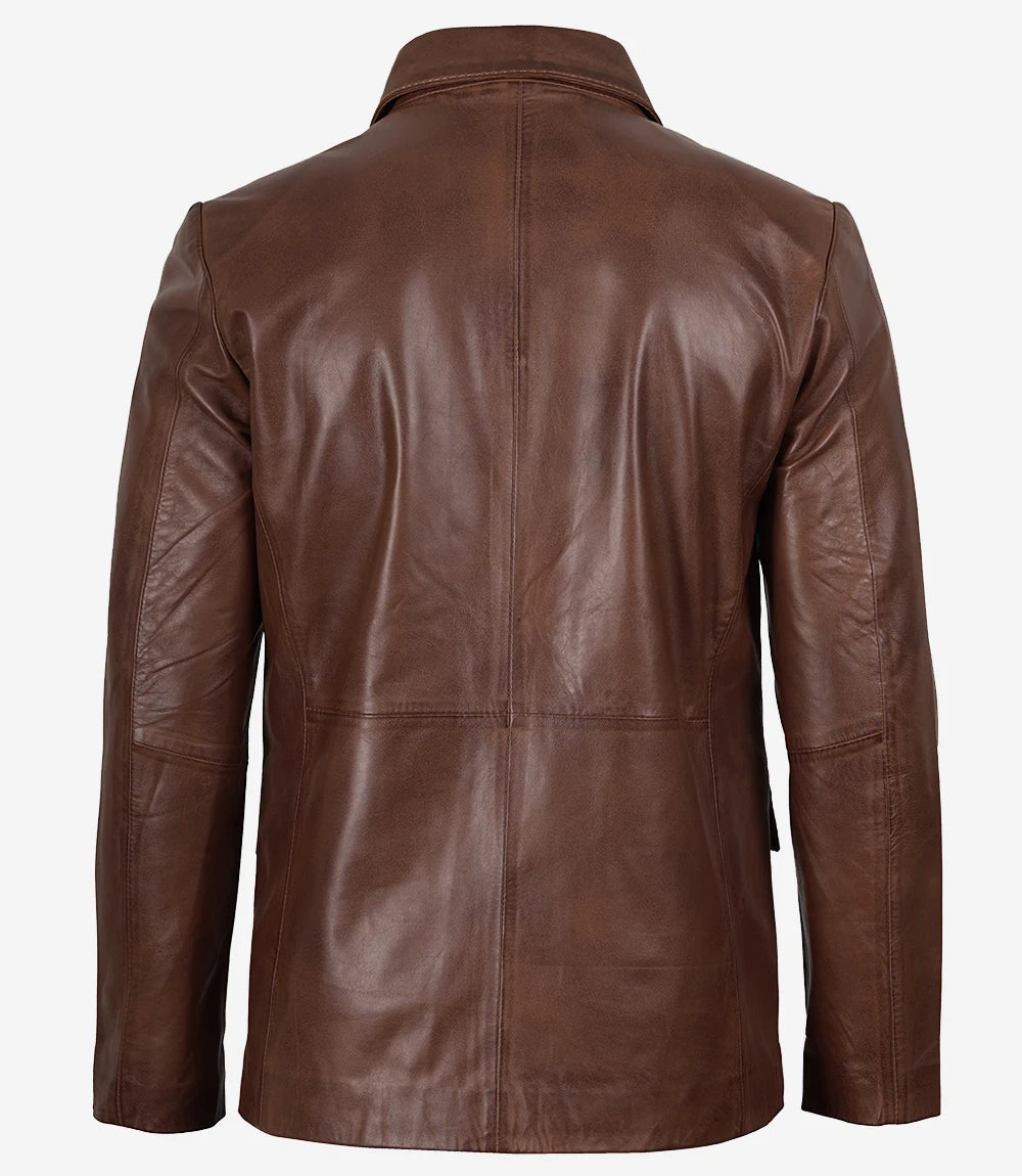 Blazer en cuir marron pour hommes