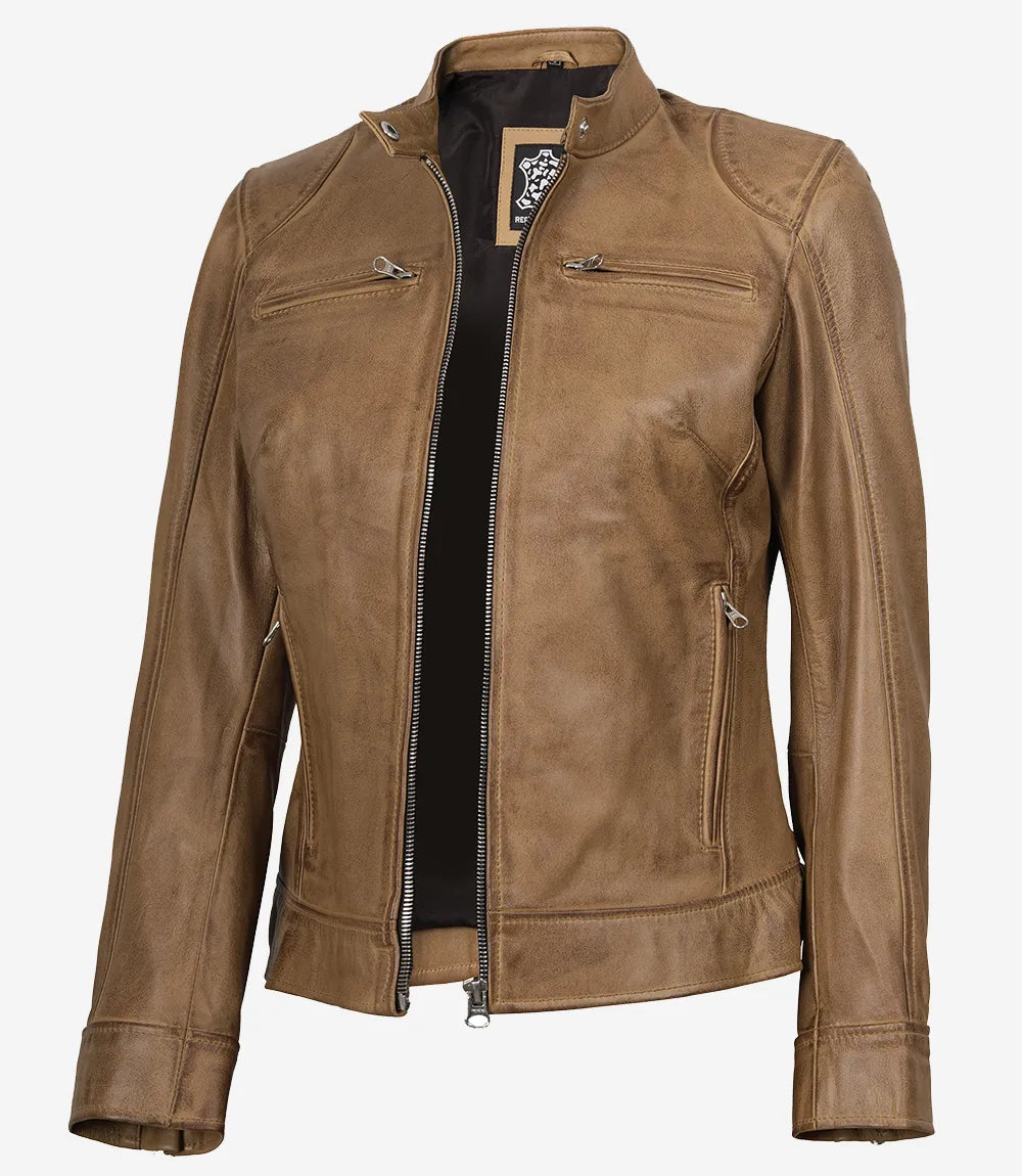 Blouson en cuir Dodge Camel marron Cafe Racer