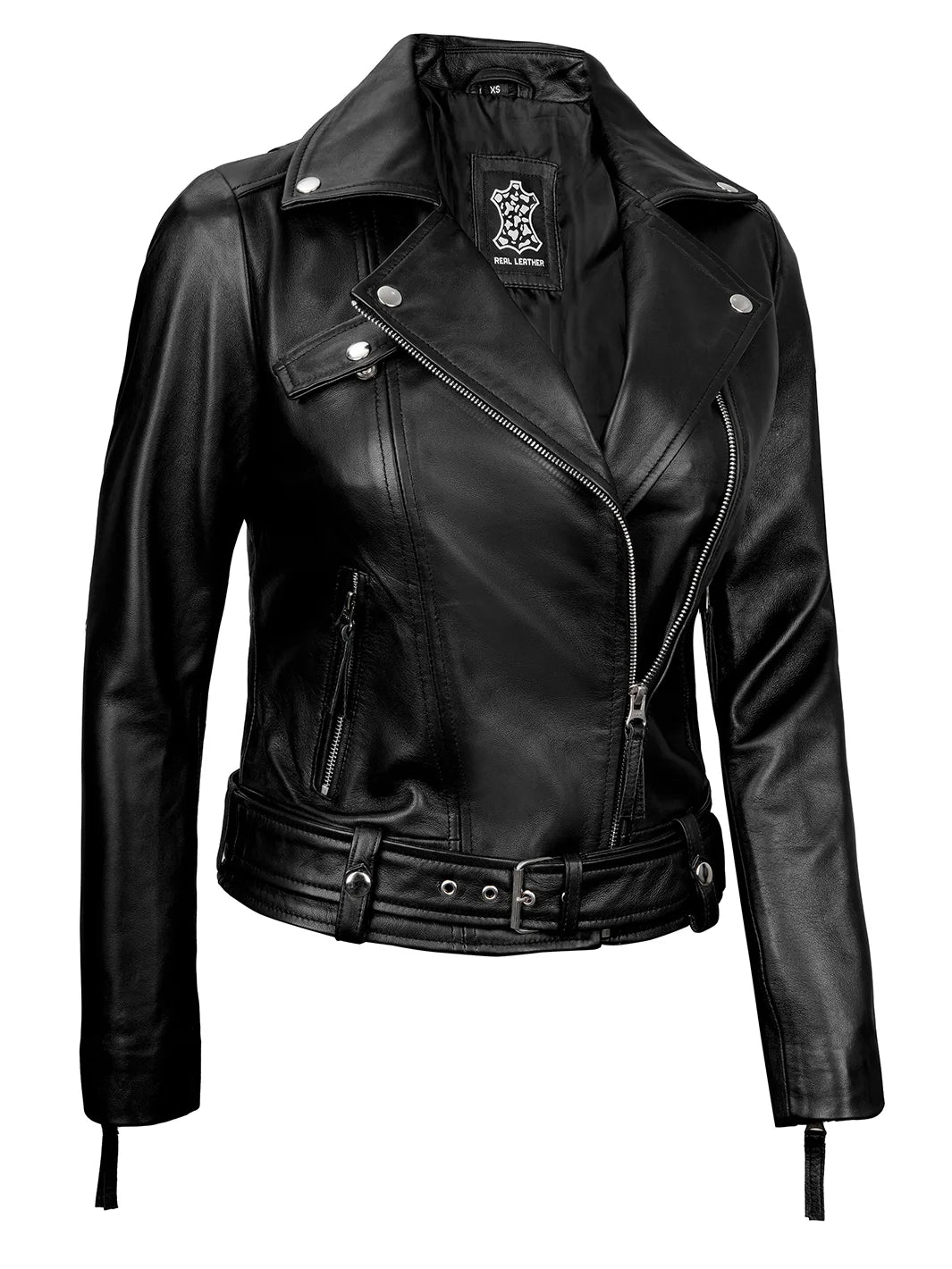 Blouson en cuir noir style motard pour