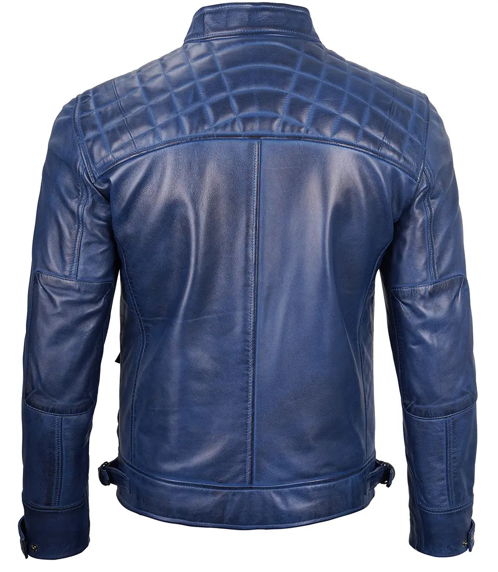 Blouson en cuir bleu café racer