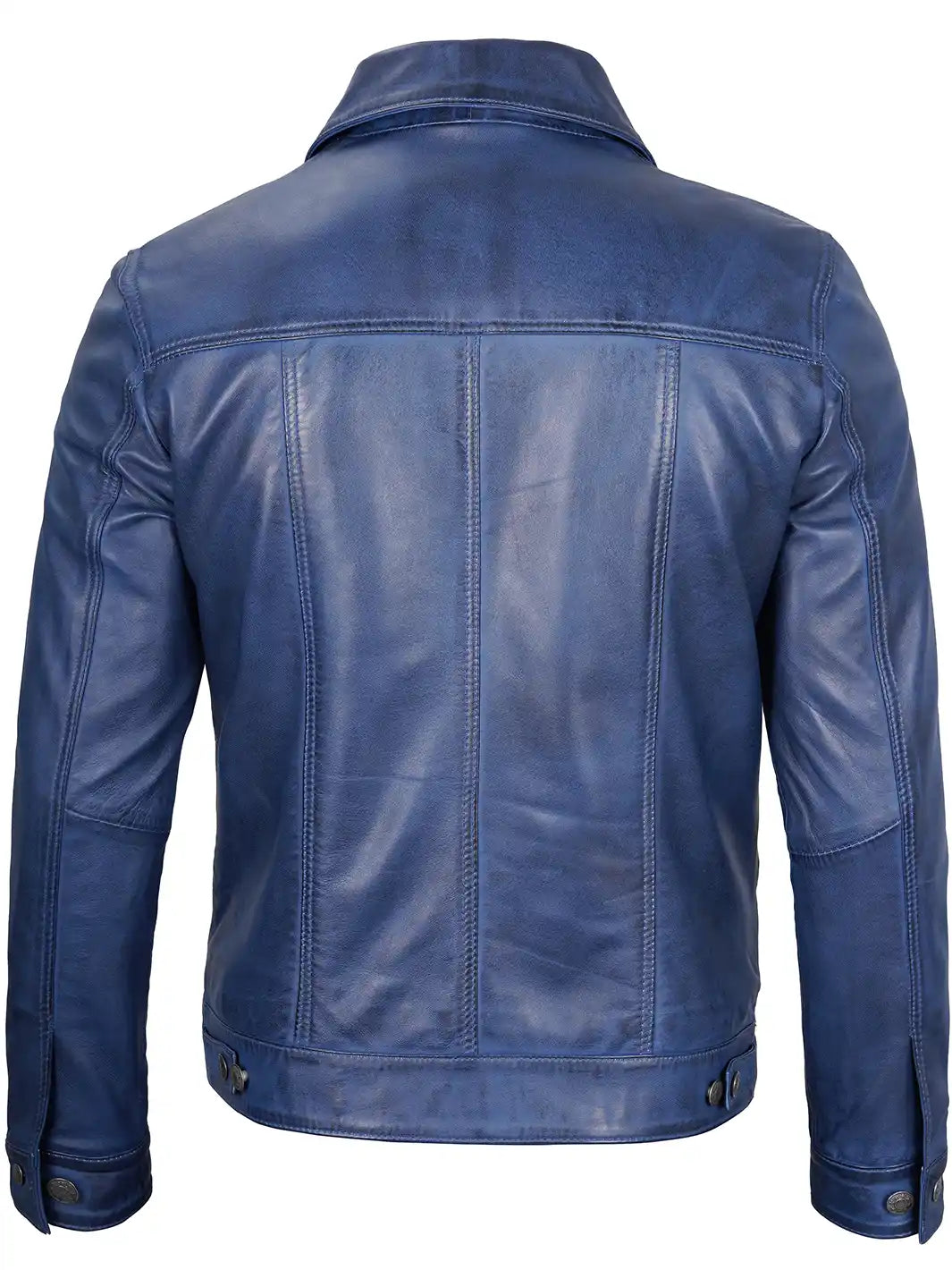 Blouson trucker en cuir wax bleu