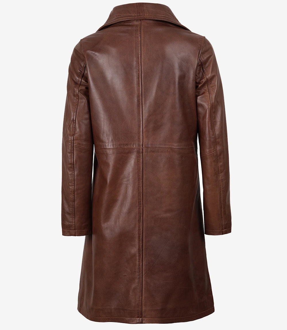 Manteau En Cuir Marron Cognac Pour Femme