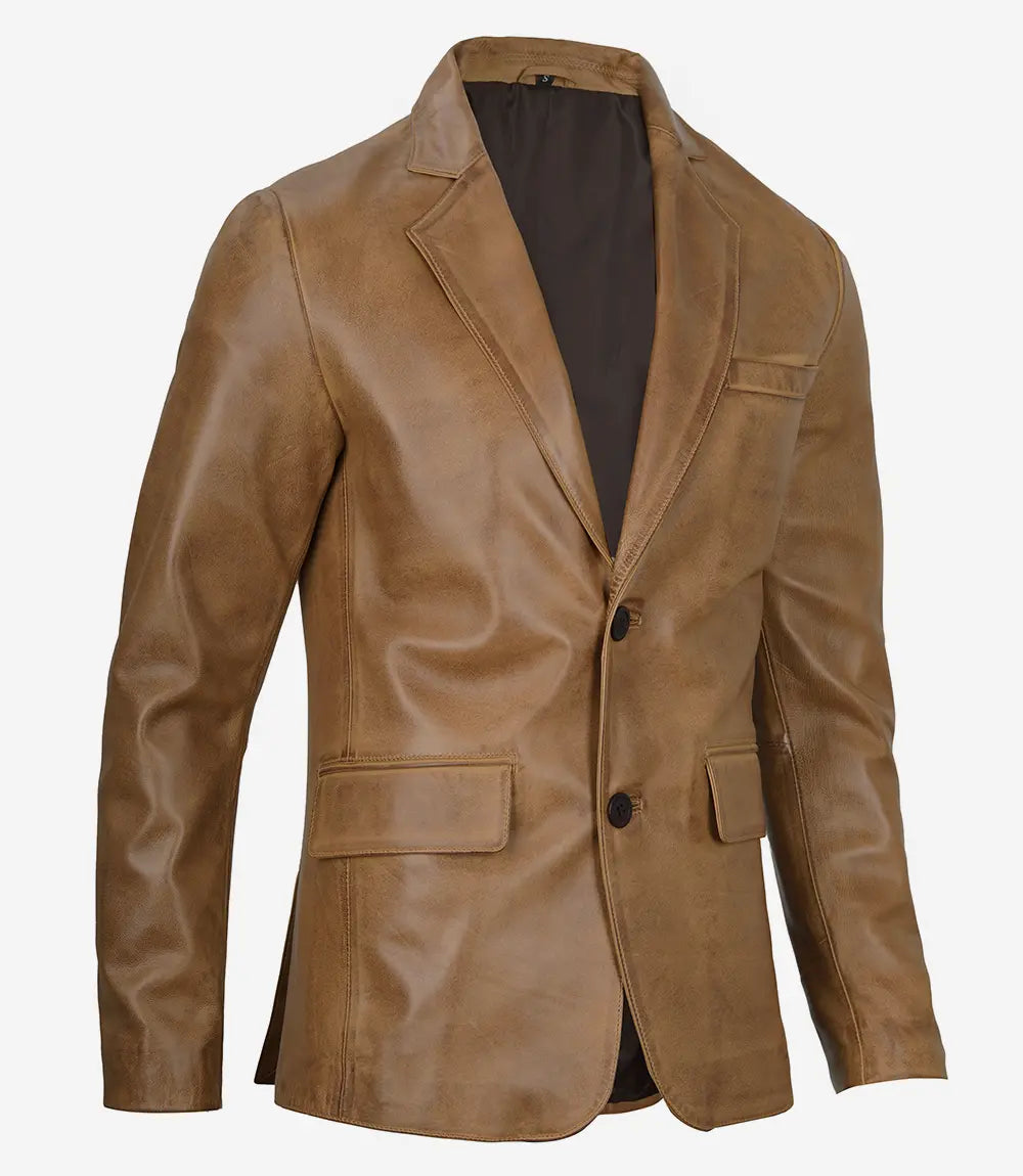 Véritable à deux Boutons En Cuir Blazer
