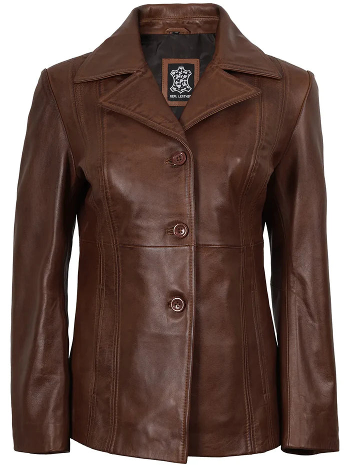 Blazer En Cuir Marron Cognac Femme