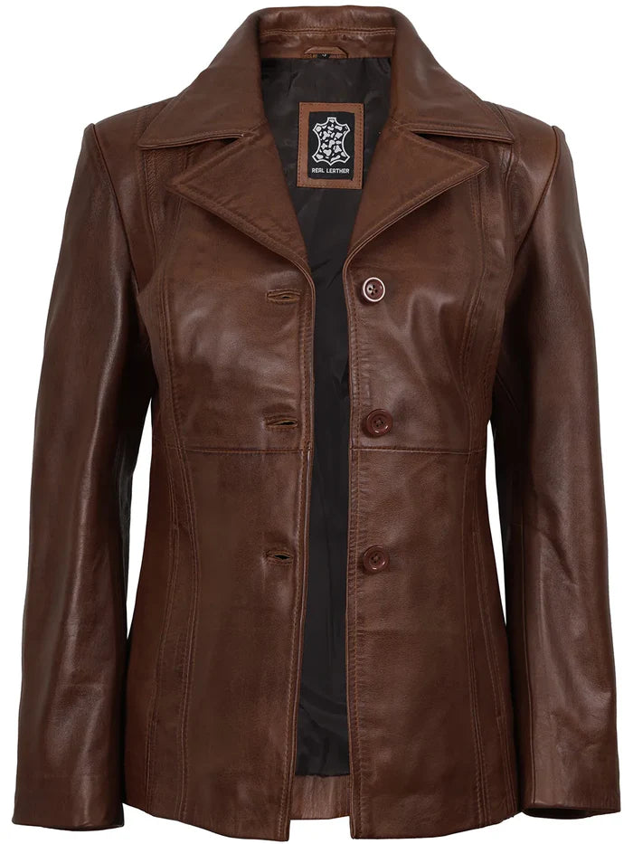 Blazer En Cuir Marron Cognac Femme