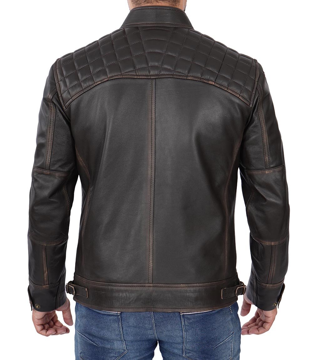 Blouson de moto en cuir marron foncé