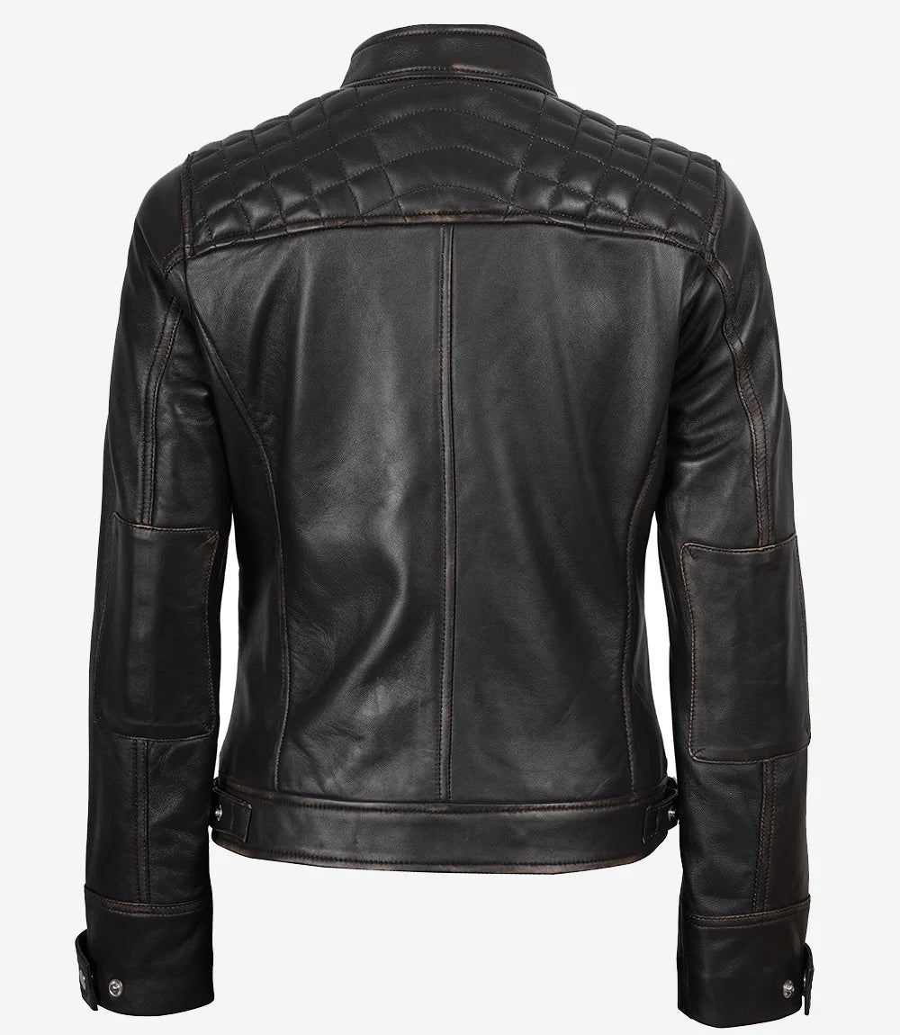 Women Rub Off Veste En Cuir Marron