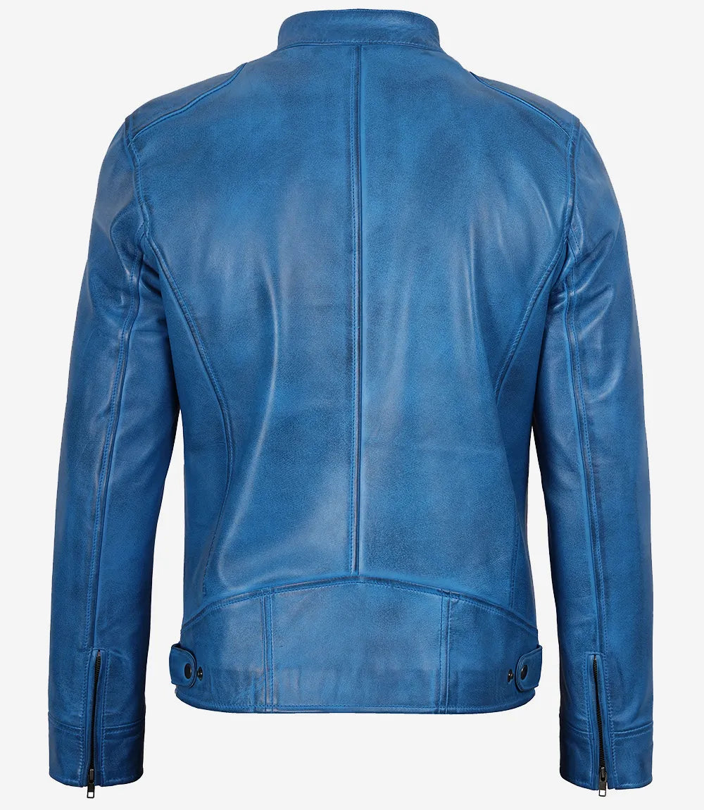 Dodge Veste En Cuir Bleu Pour Hommes