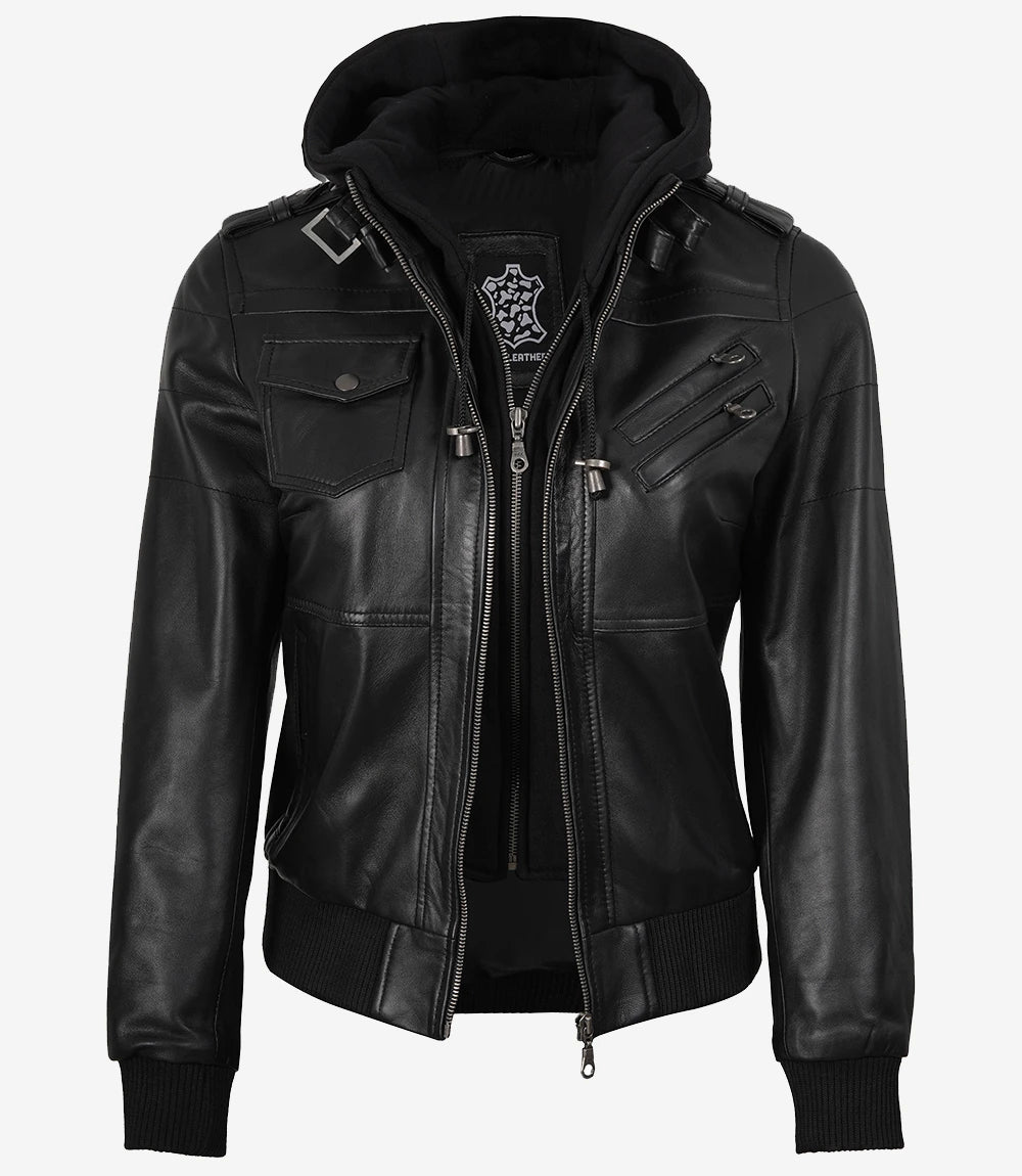 Femme Bomber Noir Cuir Blouson