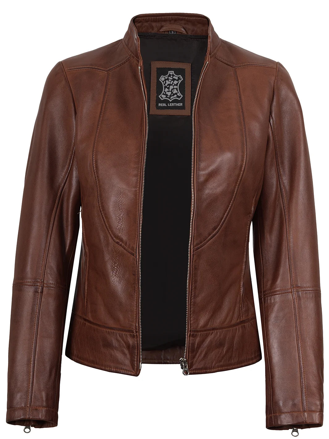 Femme Marron Cognac Veste en Cuir