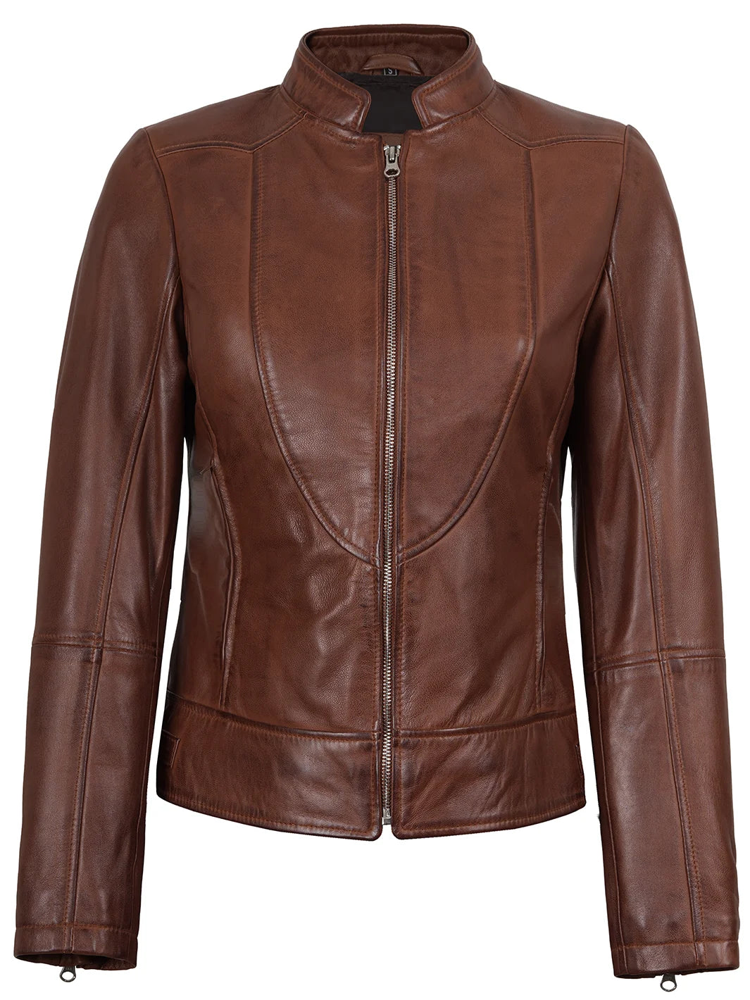 Marron Cognac Veste en Cuir