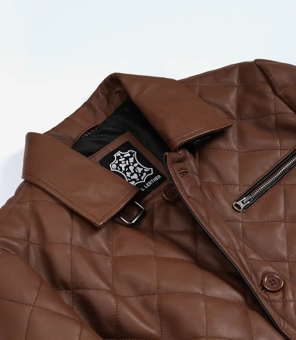Pour Homme Marron Cognac Manteau en Cuir Car-Coat