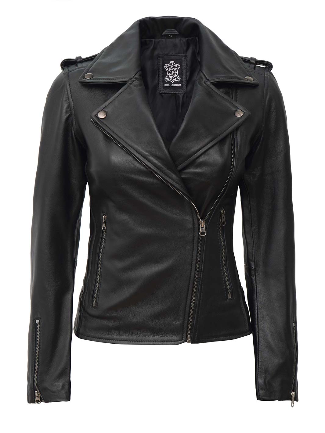 Veste en cuir femme noire