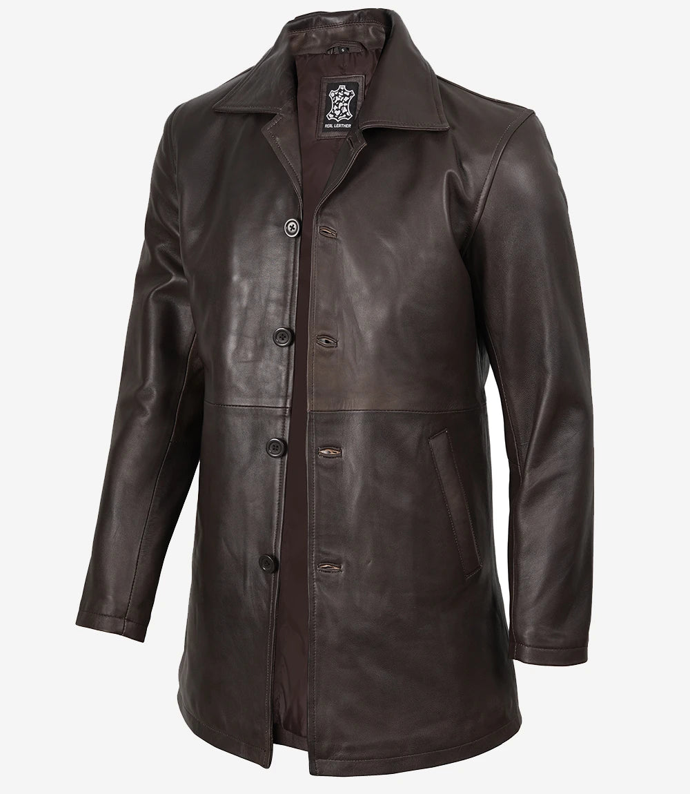 Manteau De Voiture En Cuir Vieilli Pour Homme