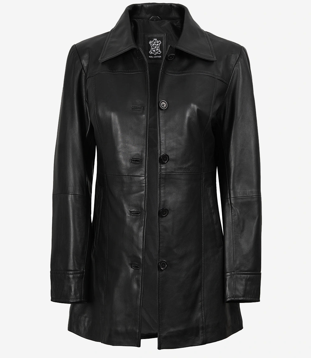 Manteau De Voiture En Cuir Noir Pour Femme
