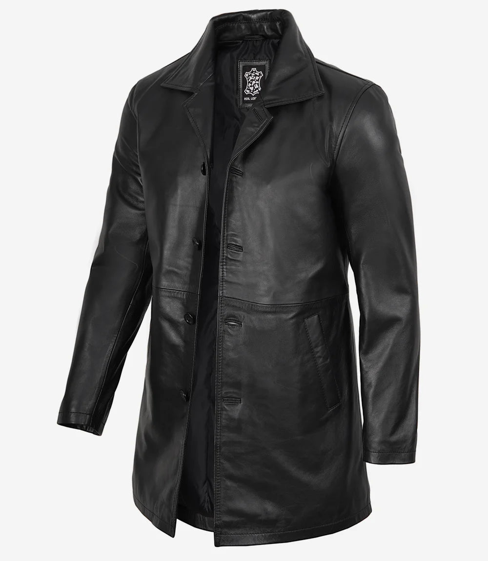 Manteau De Voiture En Cuir Véritable Noir Pour Homme