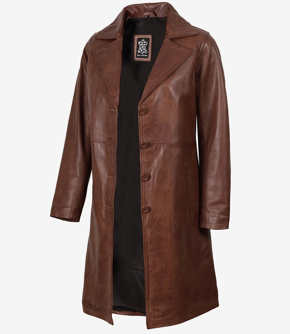 Bryson Manteau 34 En Cuir Marron Cognac Pour Femme