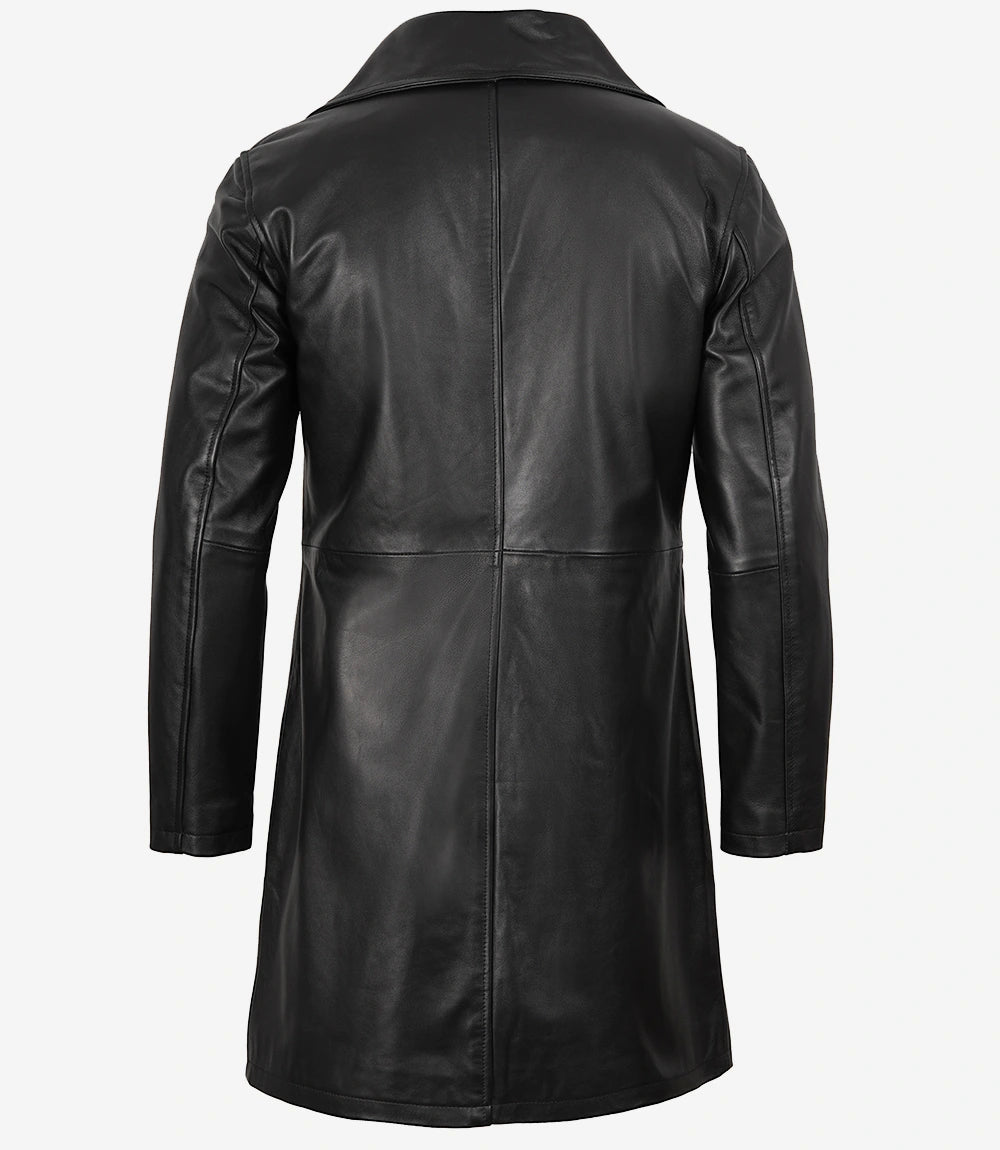 Manteau Mi-Long En Cuir Noir Pour Homme