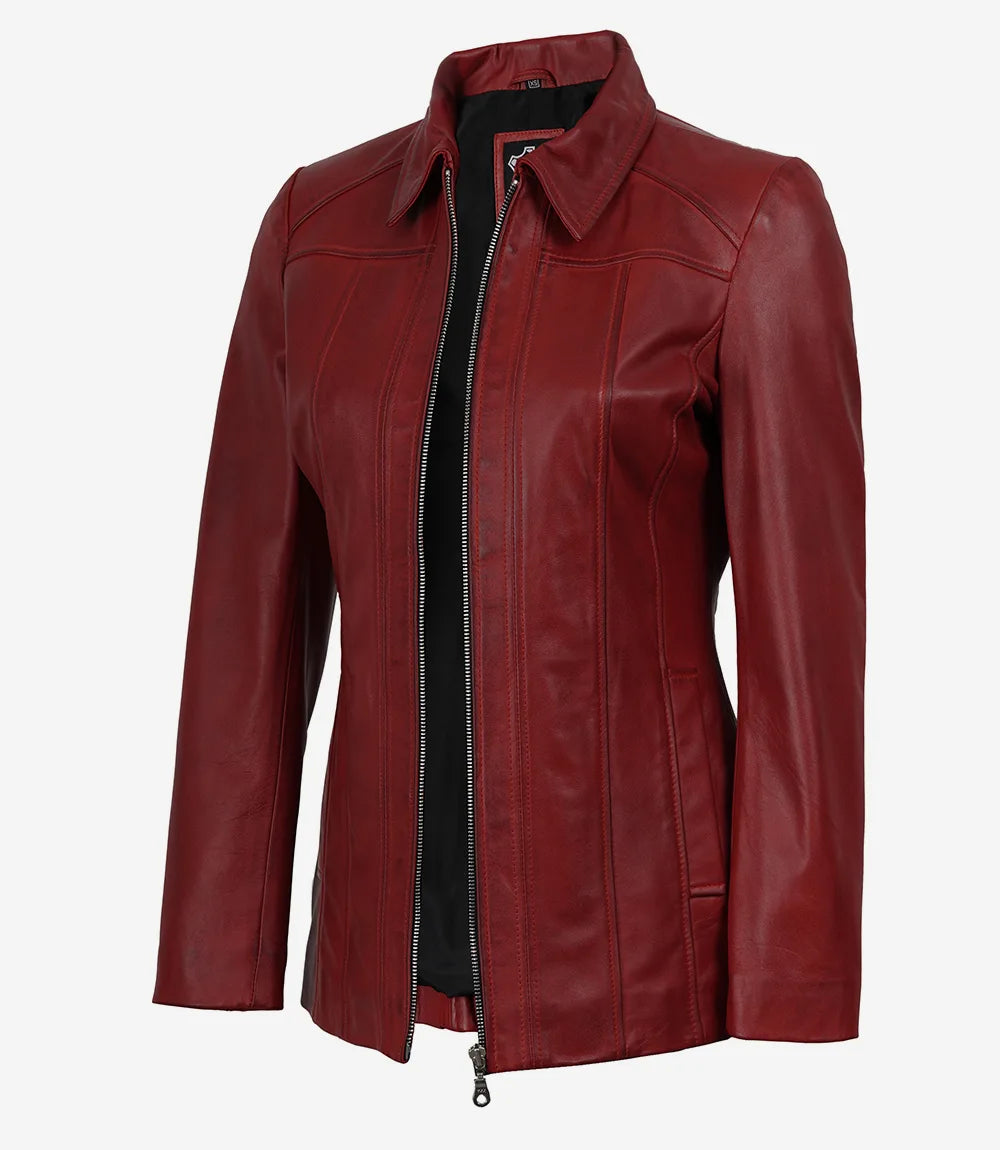 Manteau en Cuir Rouge Pour Femme