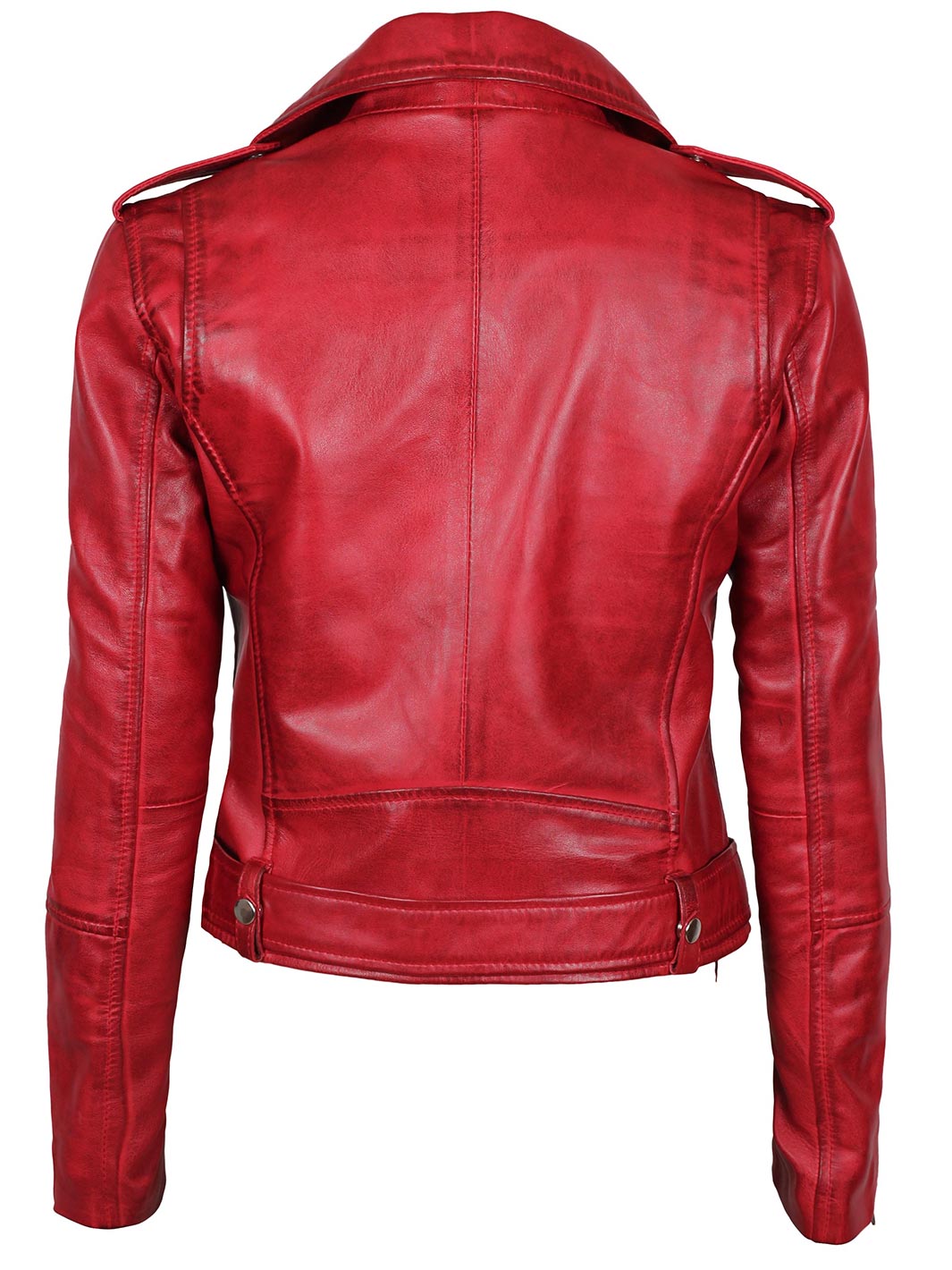 Veste en cuir véritable rouge pour femme