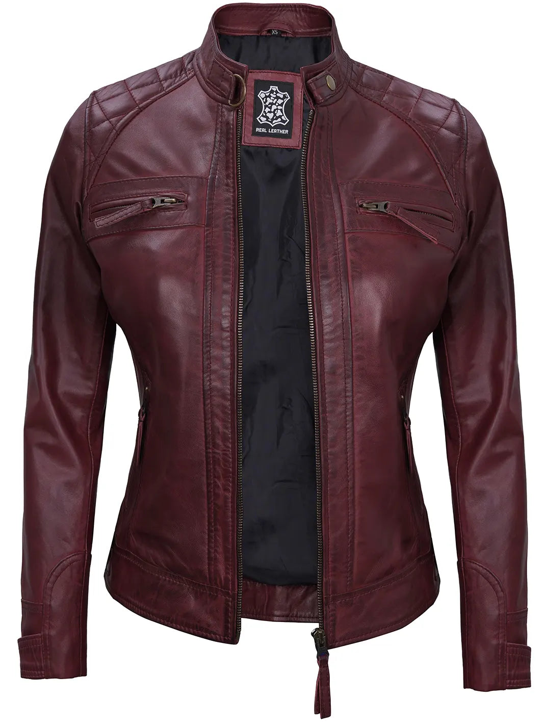 Veste en cuir véritable marron café racer