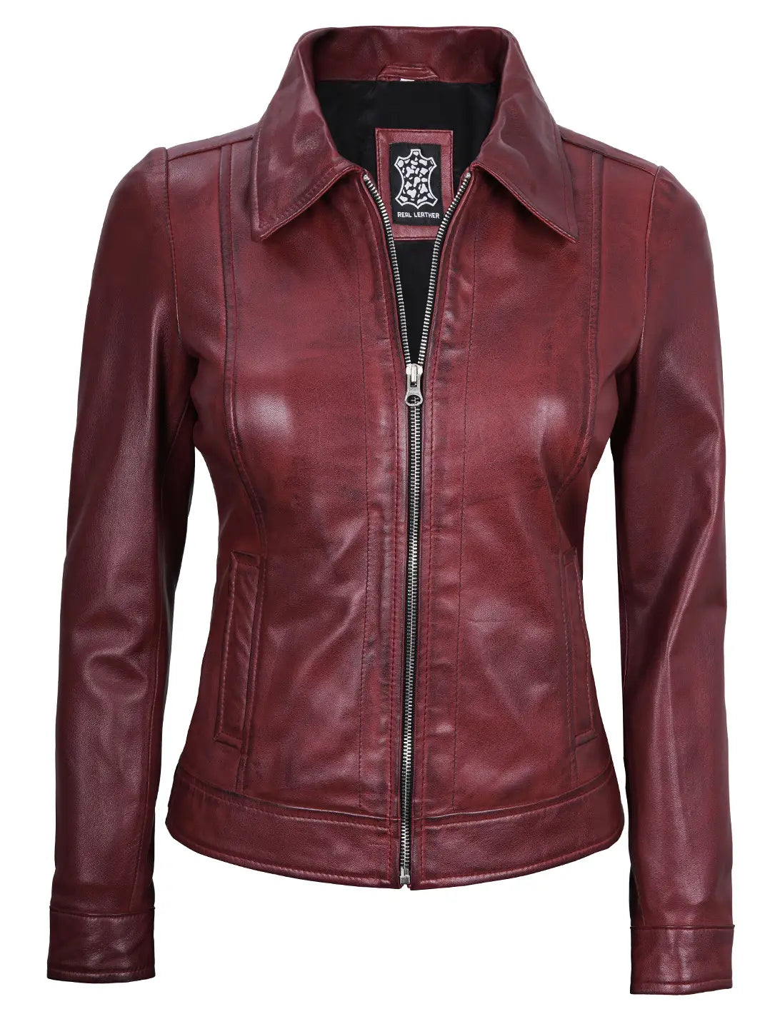 Veste en cuir marron femme
