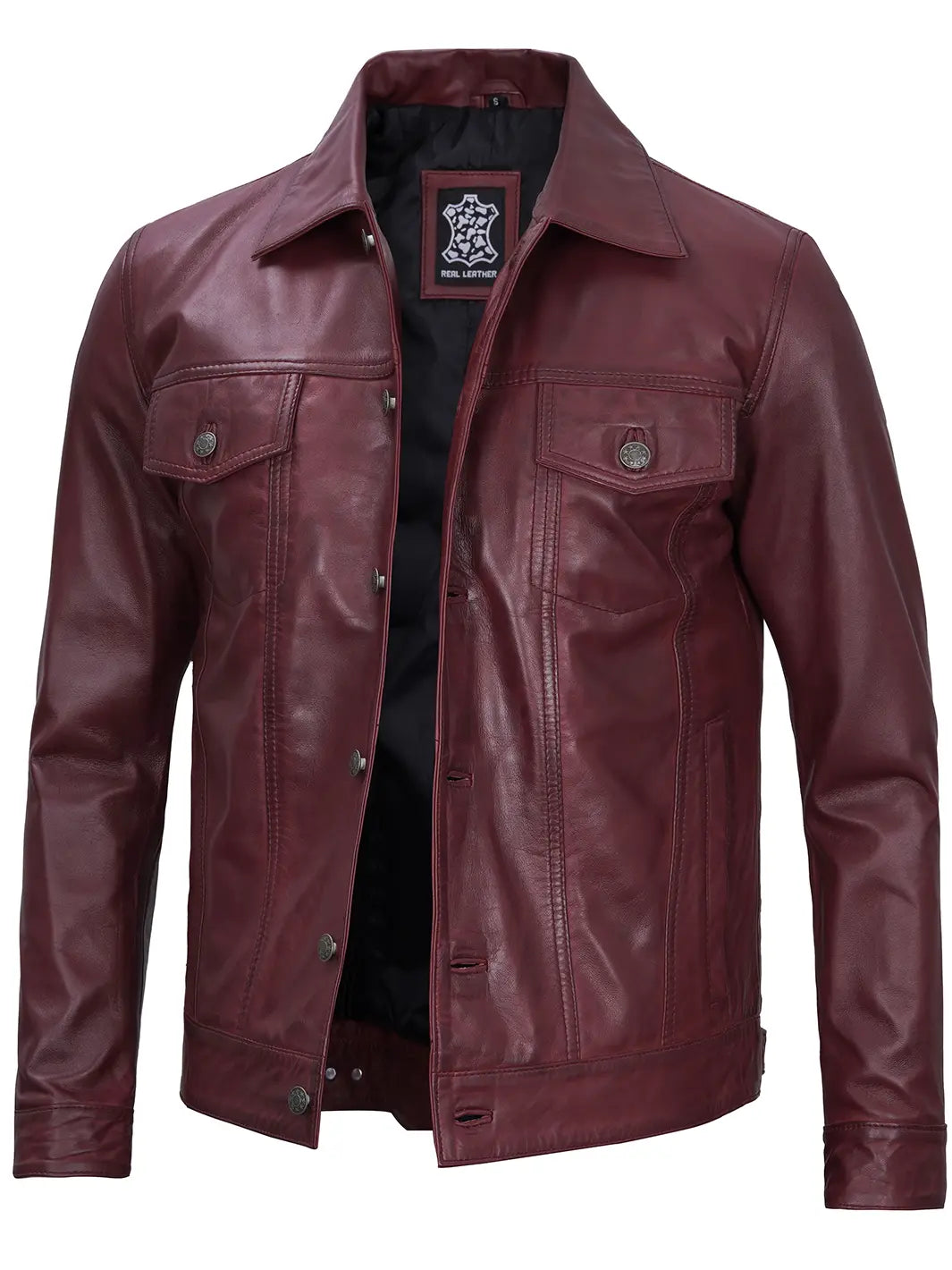 Blouson en cuir trucker marron