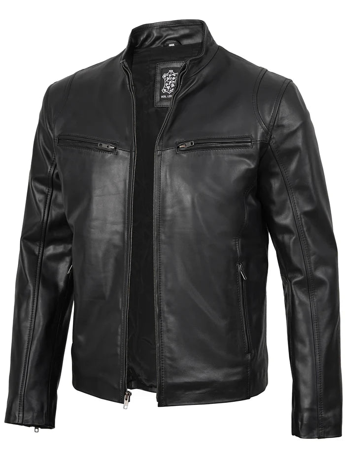 veste en cuir noir café racer