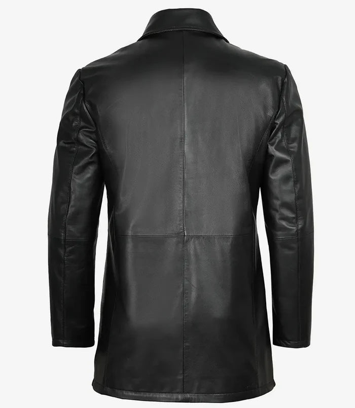 Manteau en cuir véritable noir pour homme Glen
