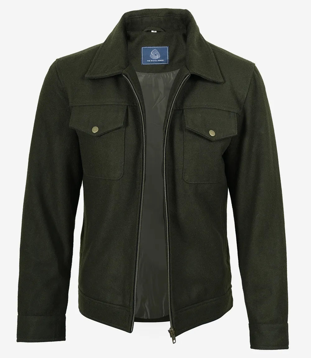 Homme Vert Olive Veste En Laine