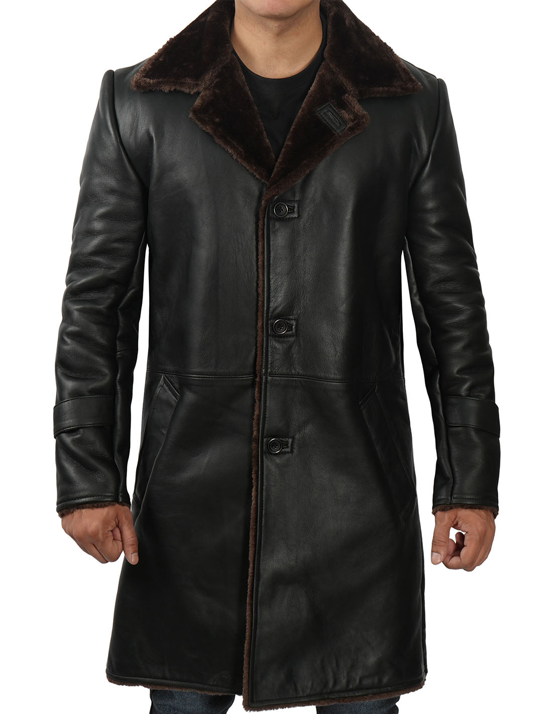 Veste en cuir noir pour homme