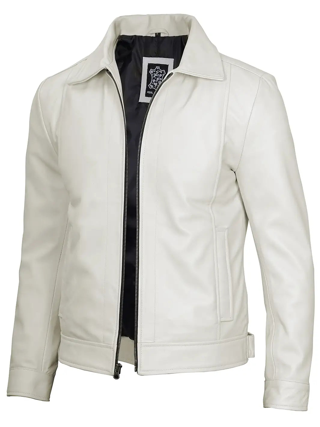 Veste blanc cassé en cuir véritable pour homme