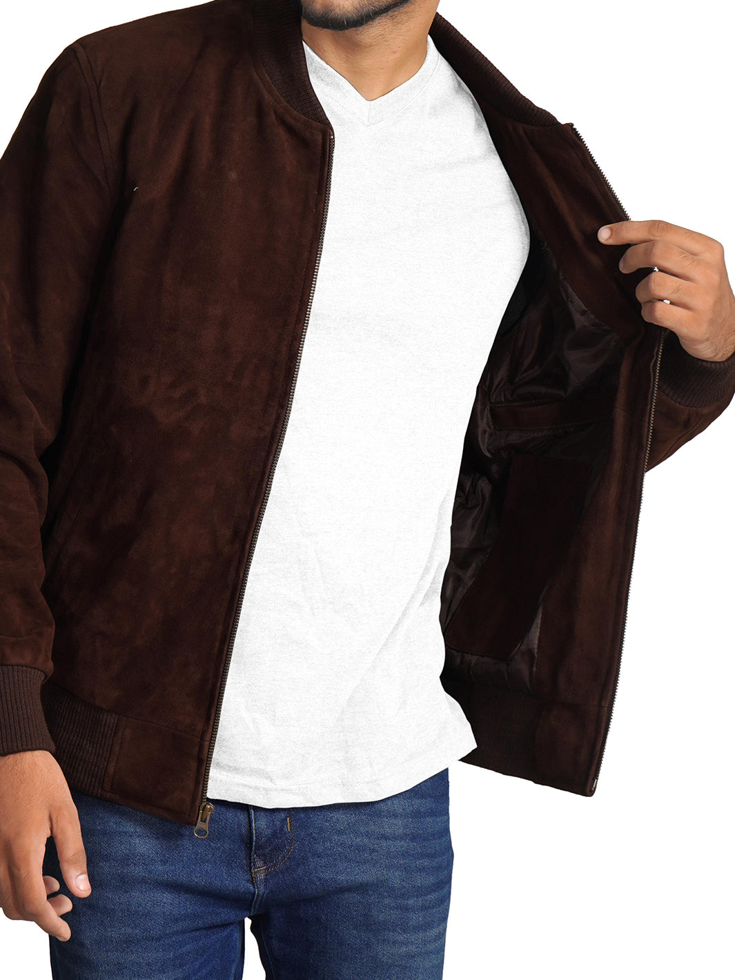 Veste en cuir bomber en daim véritable pour homme