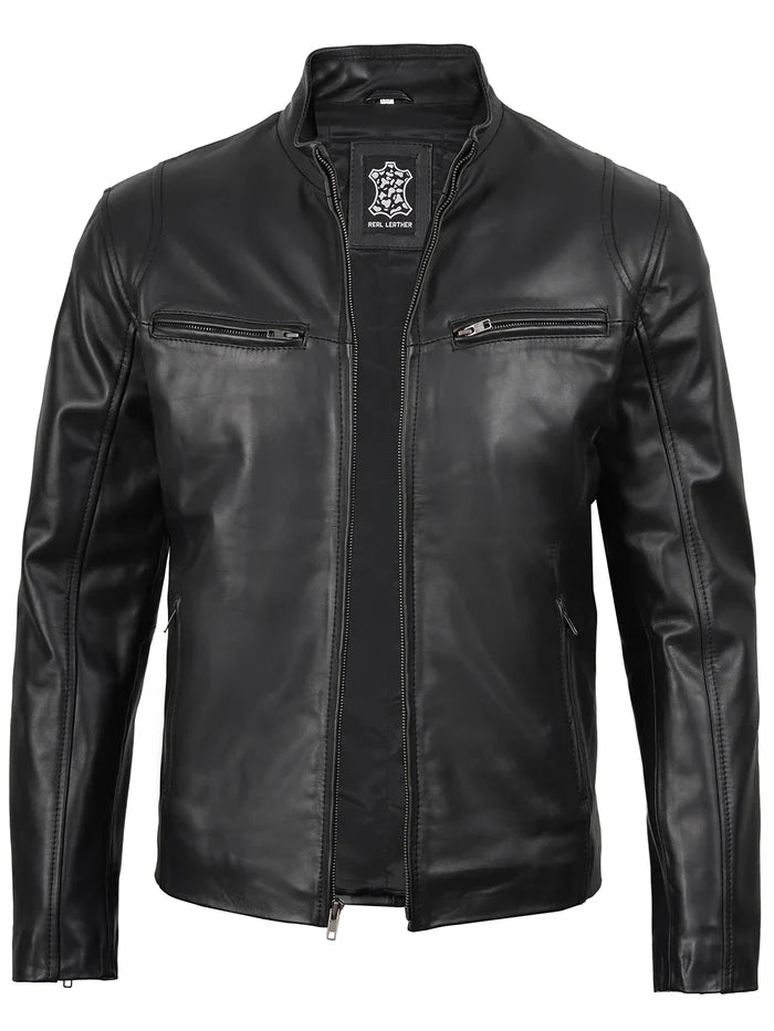 Veste en cuir noire pour homme