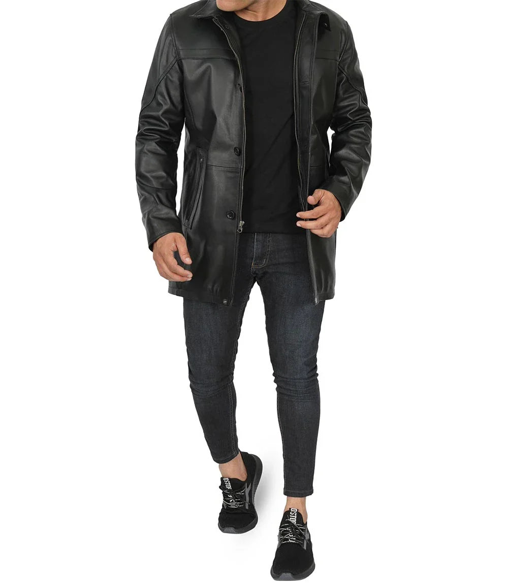 Vestes en cuir véritable noires pour hommes