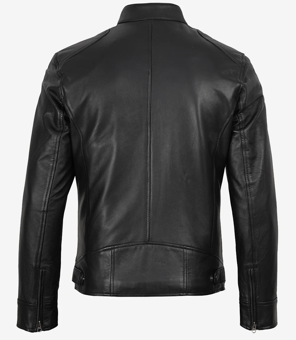 Veste de motard en cuir noir pour homme