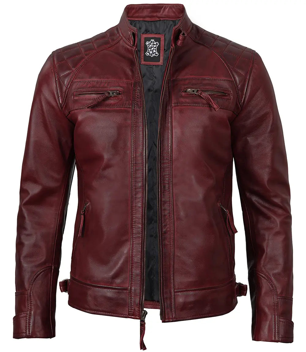 Veste en cuir marron café racer pour homme