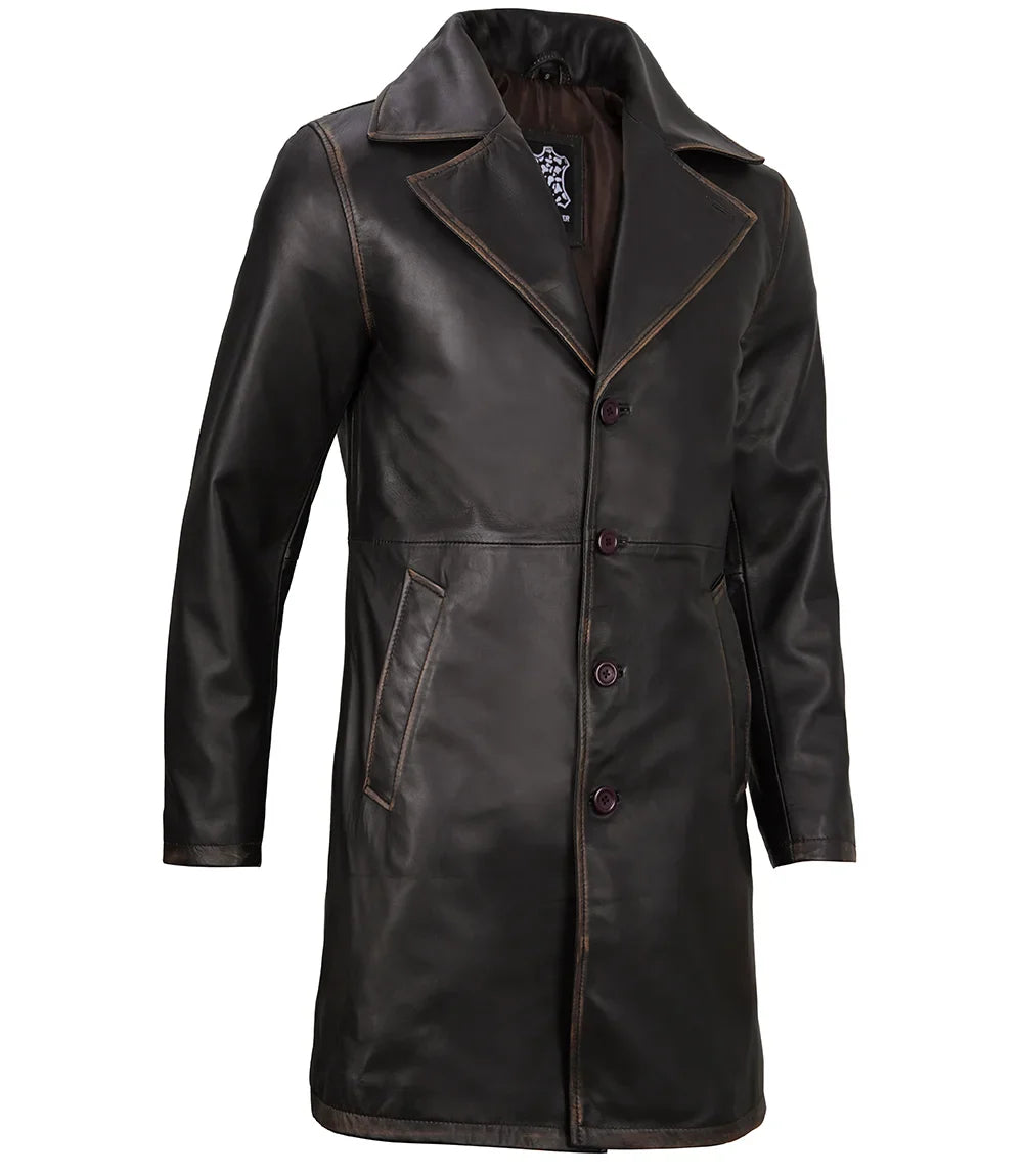 Manteau de voiture en cuir véritable pour homme