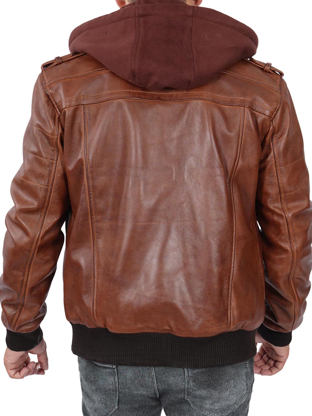 Veste en cuir à capuche Waz pour homme, cognac