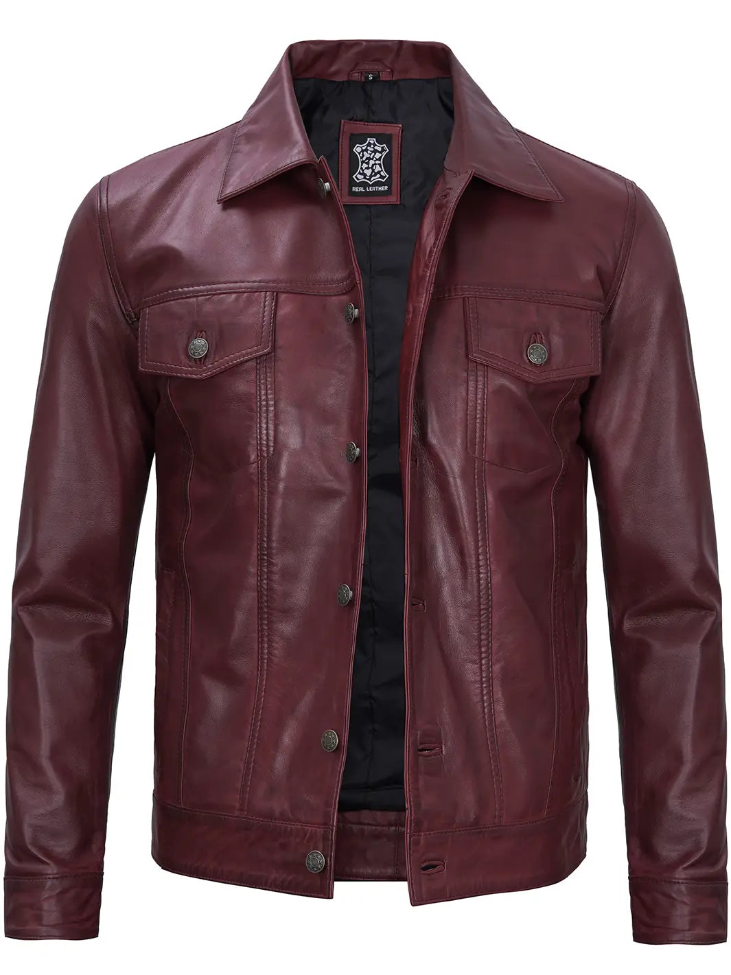 Veste en cuir véritable marron pour homme