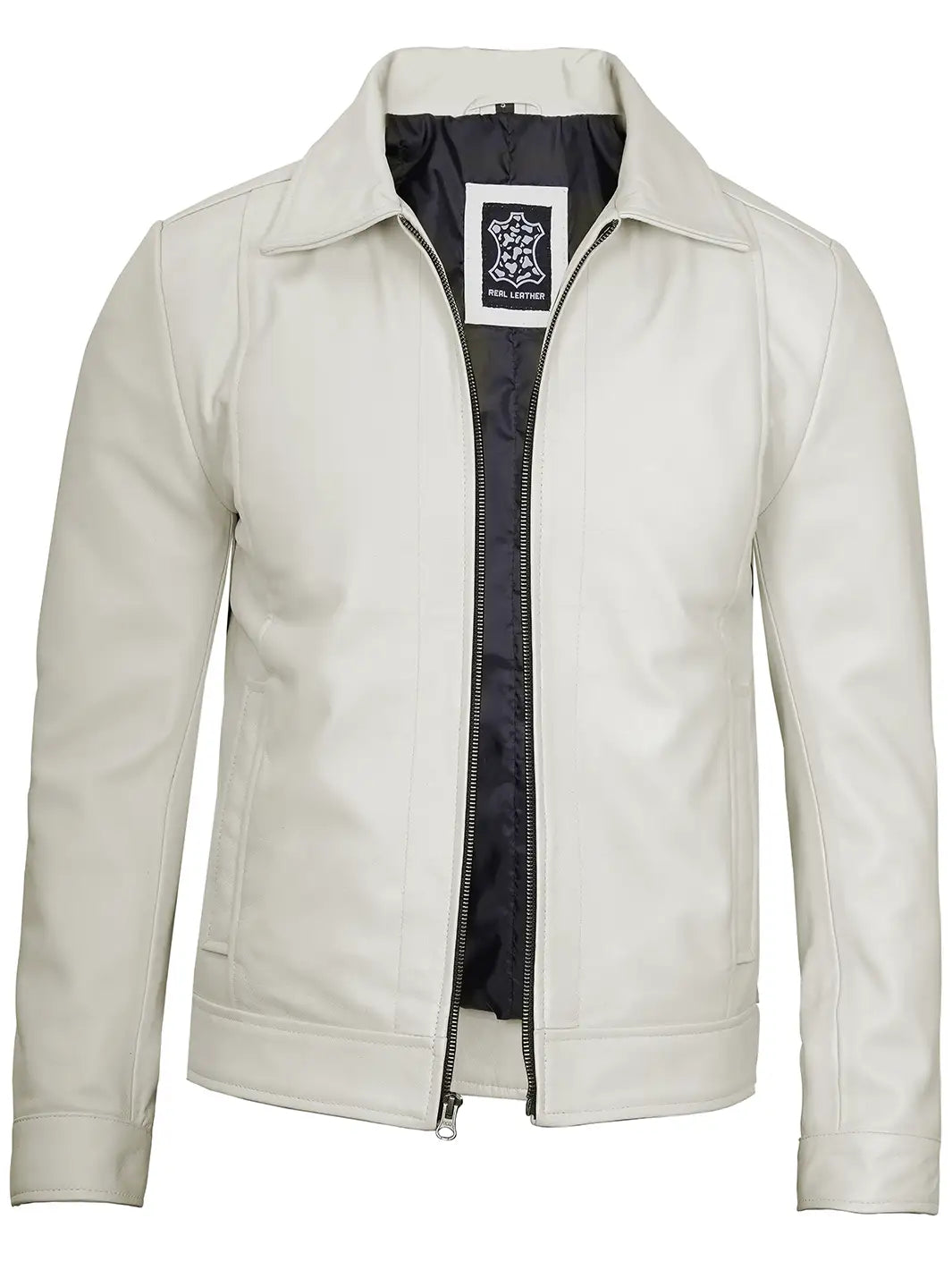 Veste en cuir blanc cassé pour homme