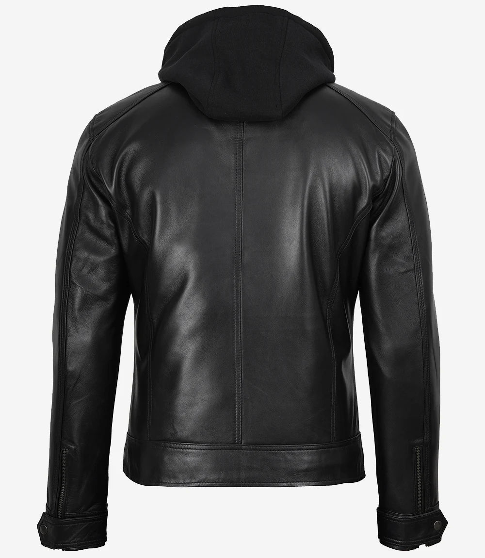 Merrill Blouson Capuche En Cuir Noir Pour Homme