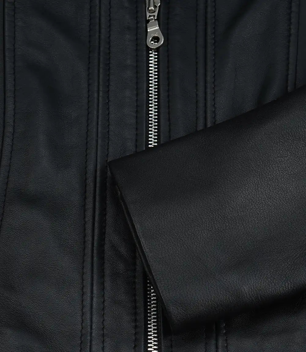 Noir Harrington Courte Veste En Cuir
