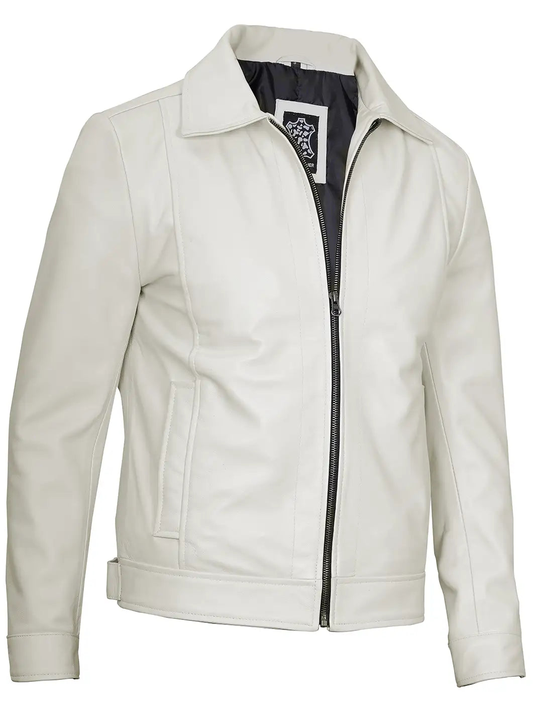 Veste en cuir blanc cassé pour homme